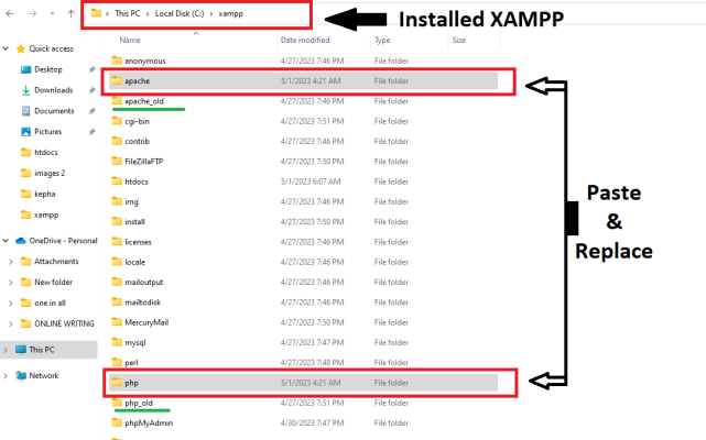 paste and replace to local disk c xampp How to Upgrade or Downgrade PHP Version in XAMPP host