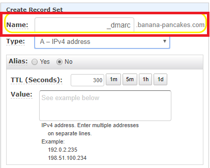 adding host name to dns dmarc record